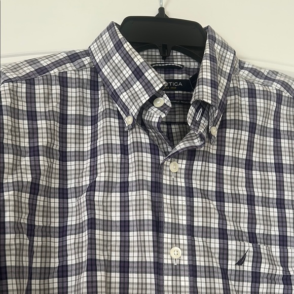 Nautica Blue and White Casual Button Down Shirt - Picture 5 of 8